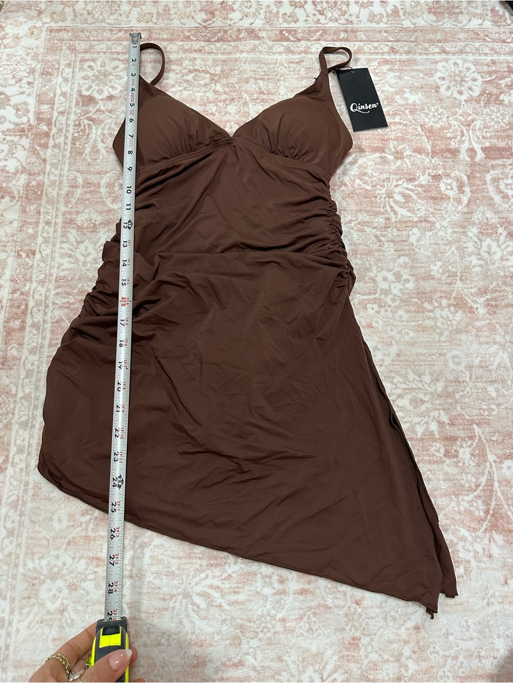NEW 🤎Swim Brown Ruched Swimdress - V-Neck - Picture 7 of 10